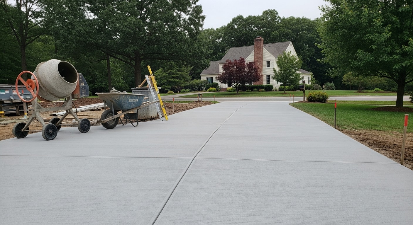 Finished concrete driveway and patio installation